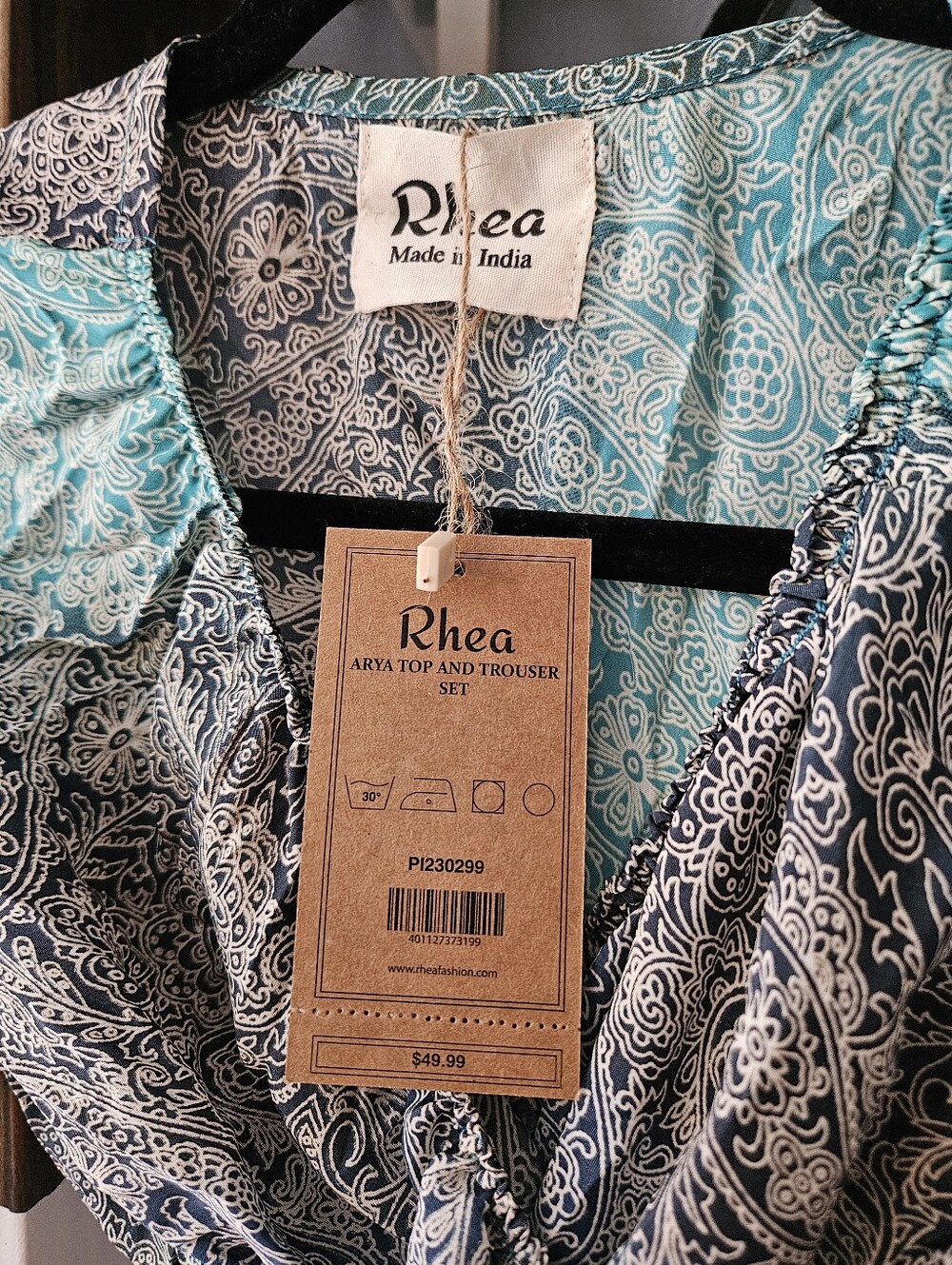 Rhea Boho Paisley Smocked Waist Crop Top - Bell Sleeves - NWT Size M - Picture 4 of 5
